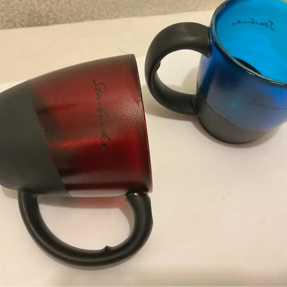 2 Starbucks translucent red blue mugs collectible Black Ceramic Mug